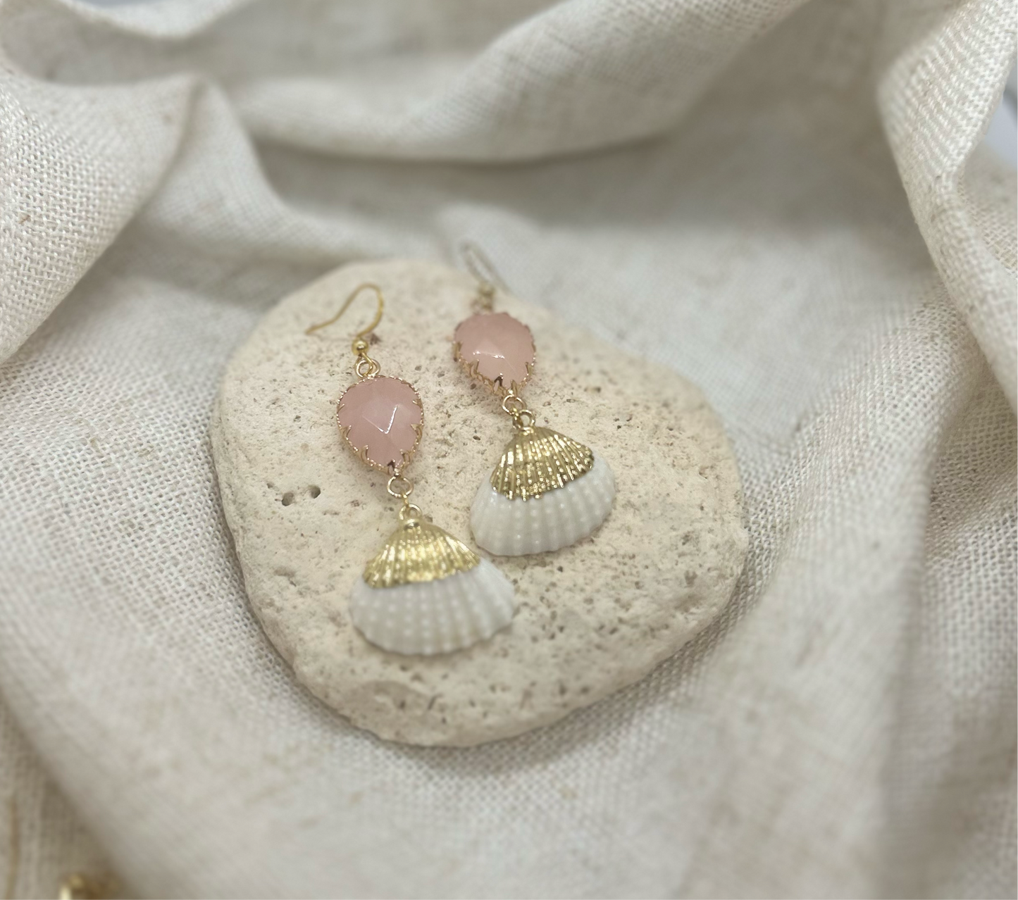 Mermaid Princess Beveled Quartz Shell Earrings