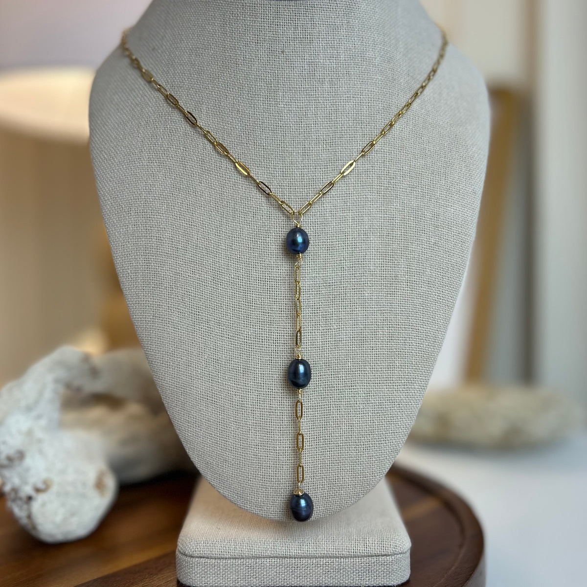 Peacock Pearl Plunge Necklace