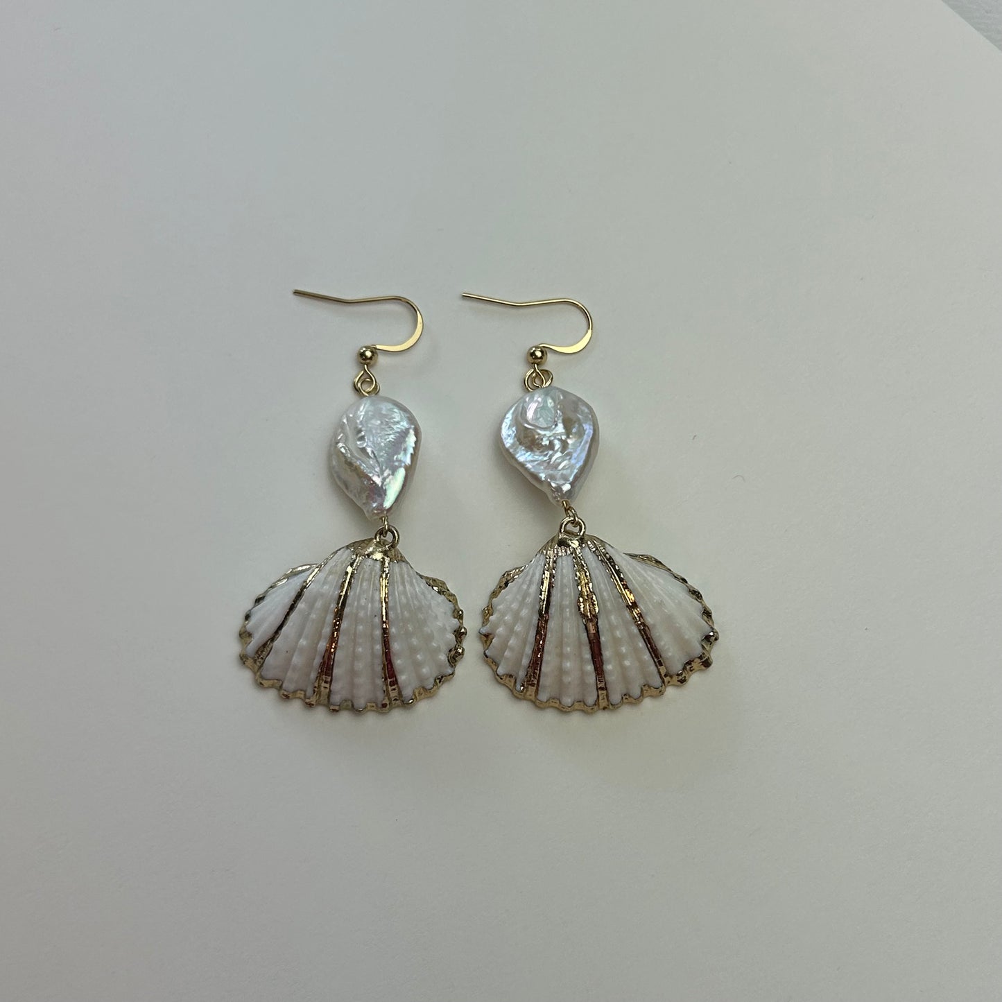 Gold Stripe Seashell Pearl Mermaid Earrings
