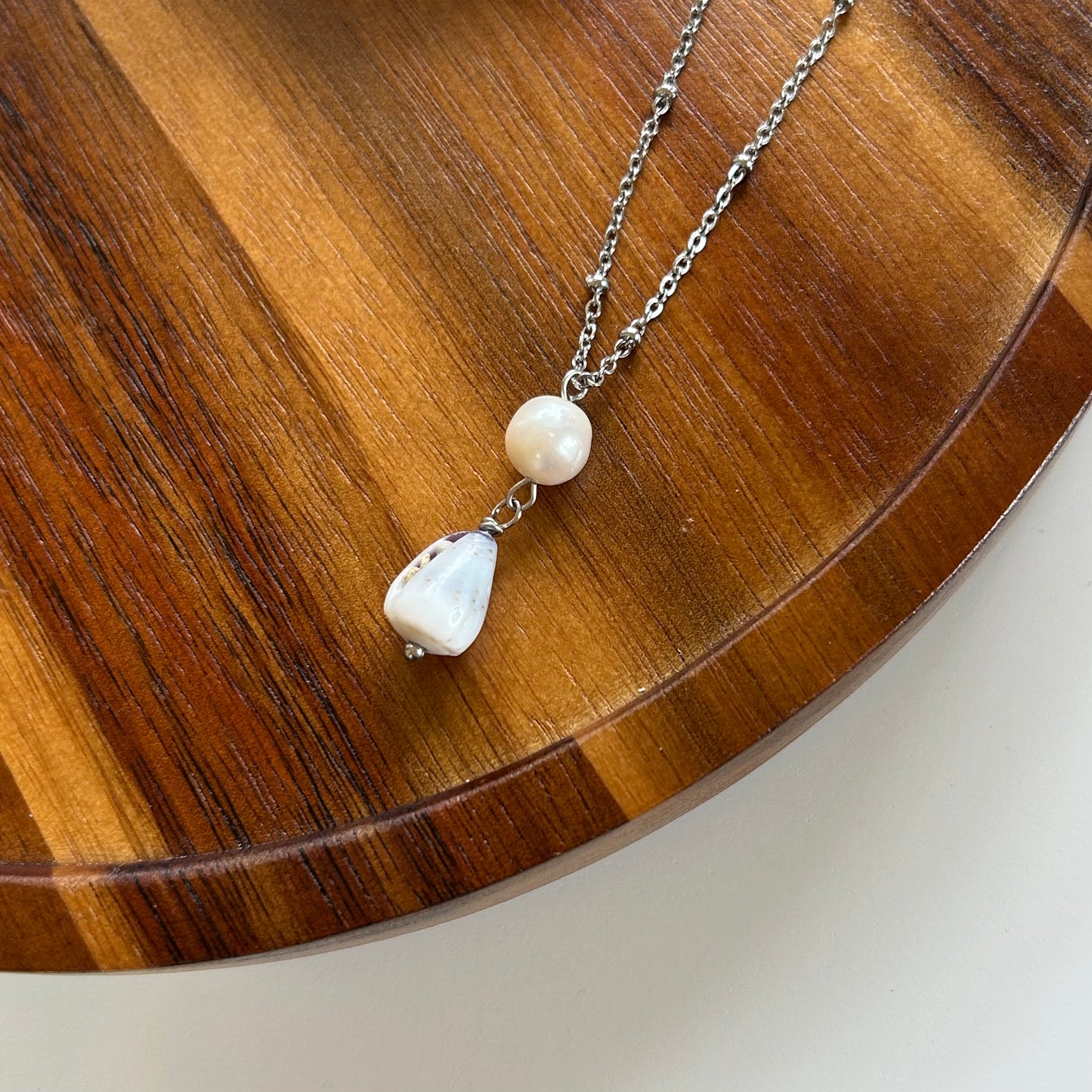 Mini Cone Shell Pearl Drop Necklace