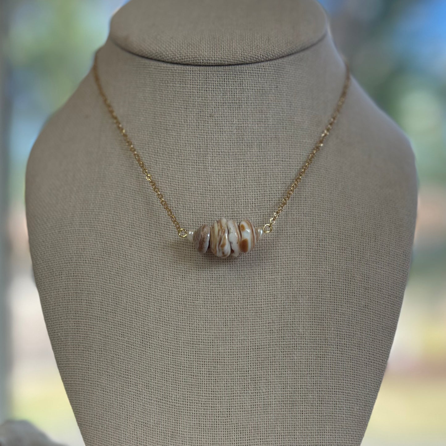 Dainty Puka Cluster Bar Necklace