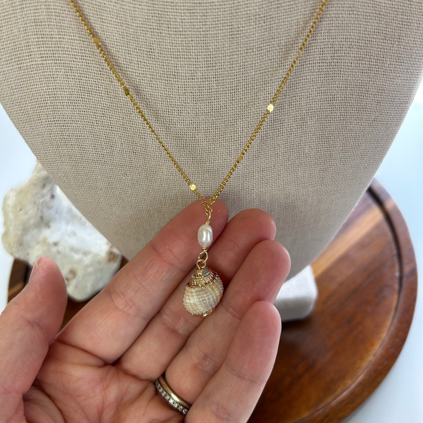 Dainty Neutral Shell & Pearl Drop Necklace