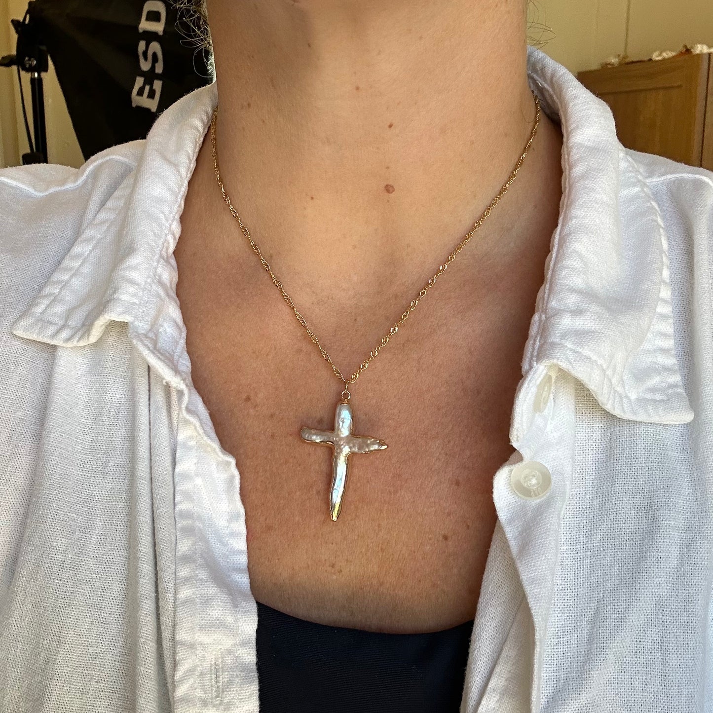 Pearl Cross Dainty Twist Necklace