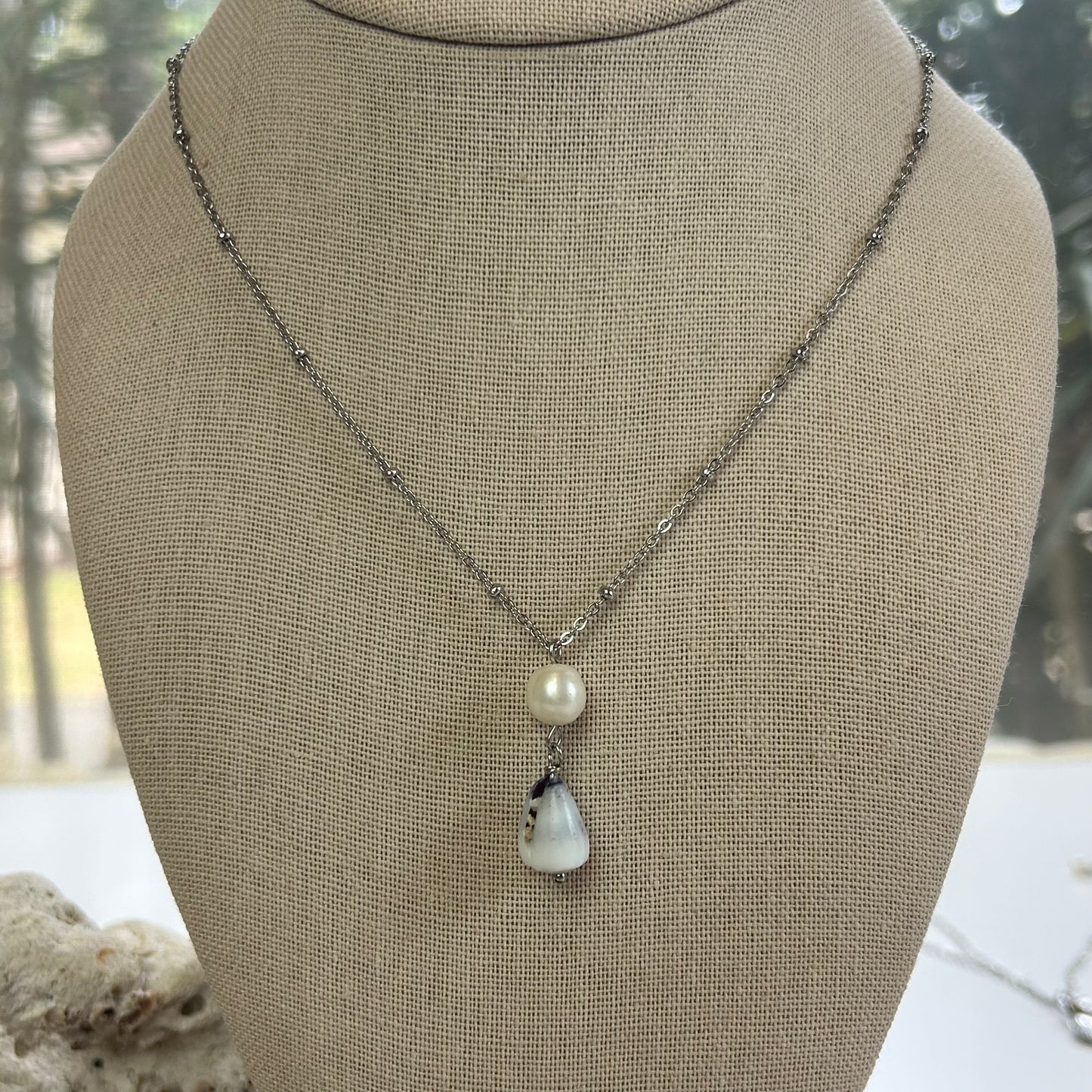 Mini Cone Shell Pearl Drop Necklace