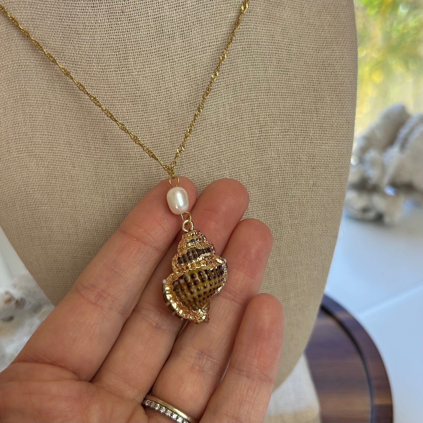 Pearl Drop Fancy Trumpet Conch Shell Necklace