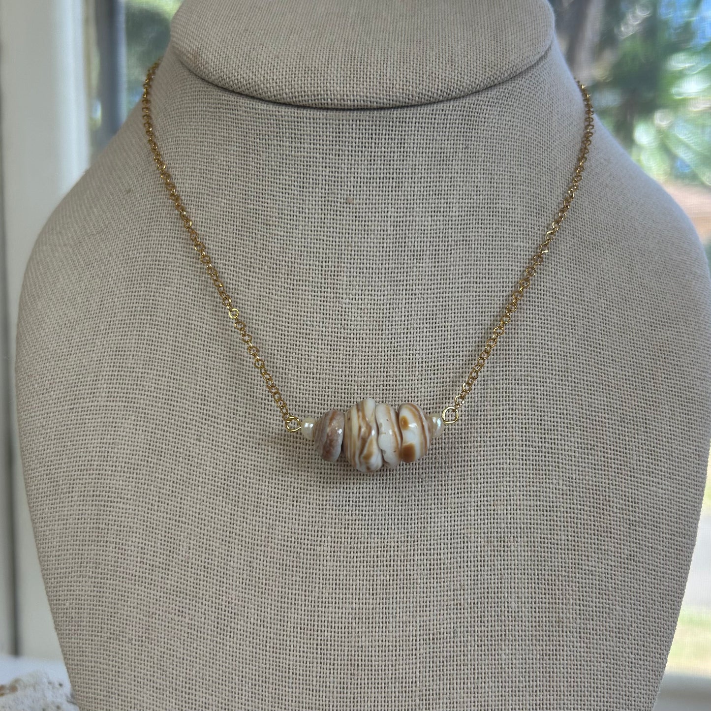 Dainty Puka Cluster Bar Necklace