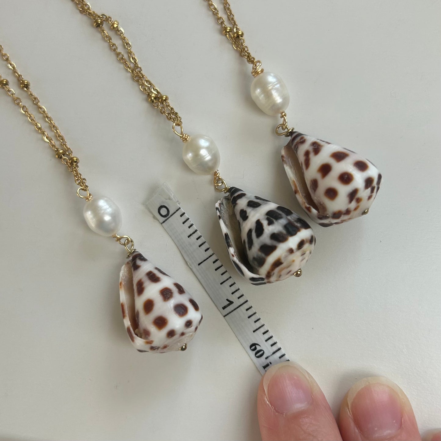 Pearl Drop Hebrew Cone Shell Necklace