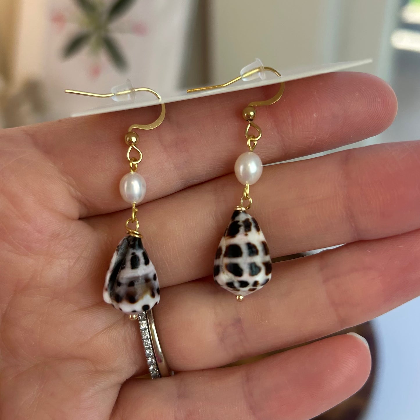 Pearl Drop Hebrew Cone Shell Earrings