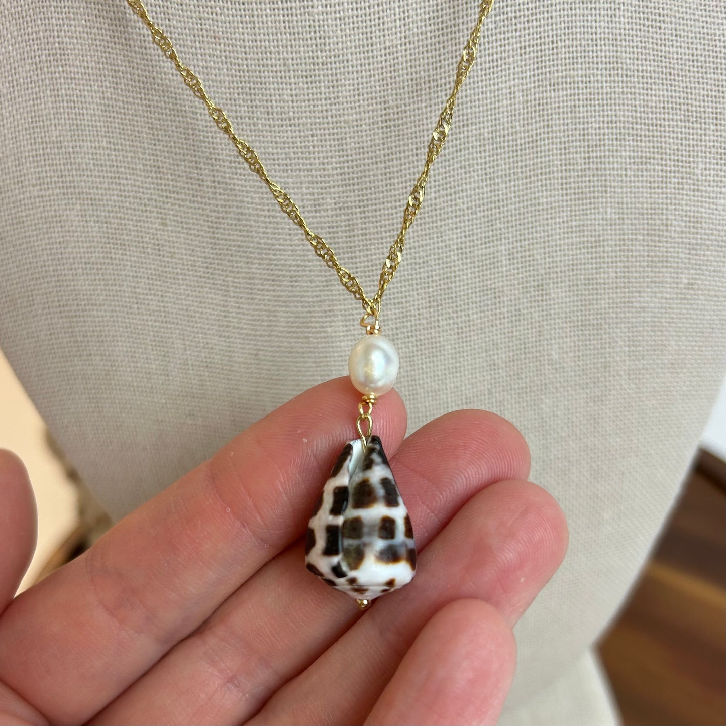 Petite Pearl Drop Hebrew Shell Necklace