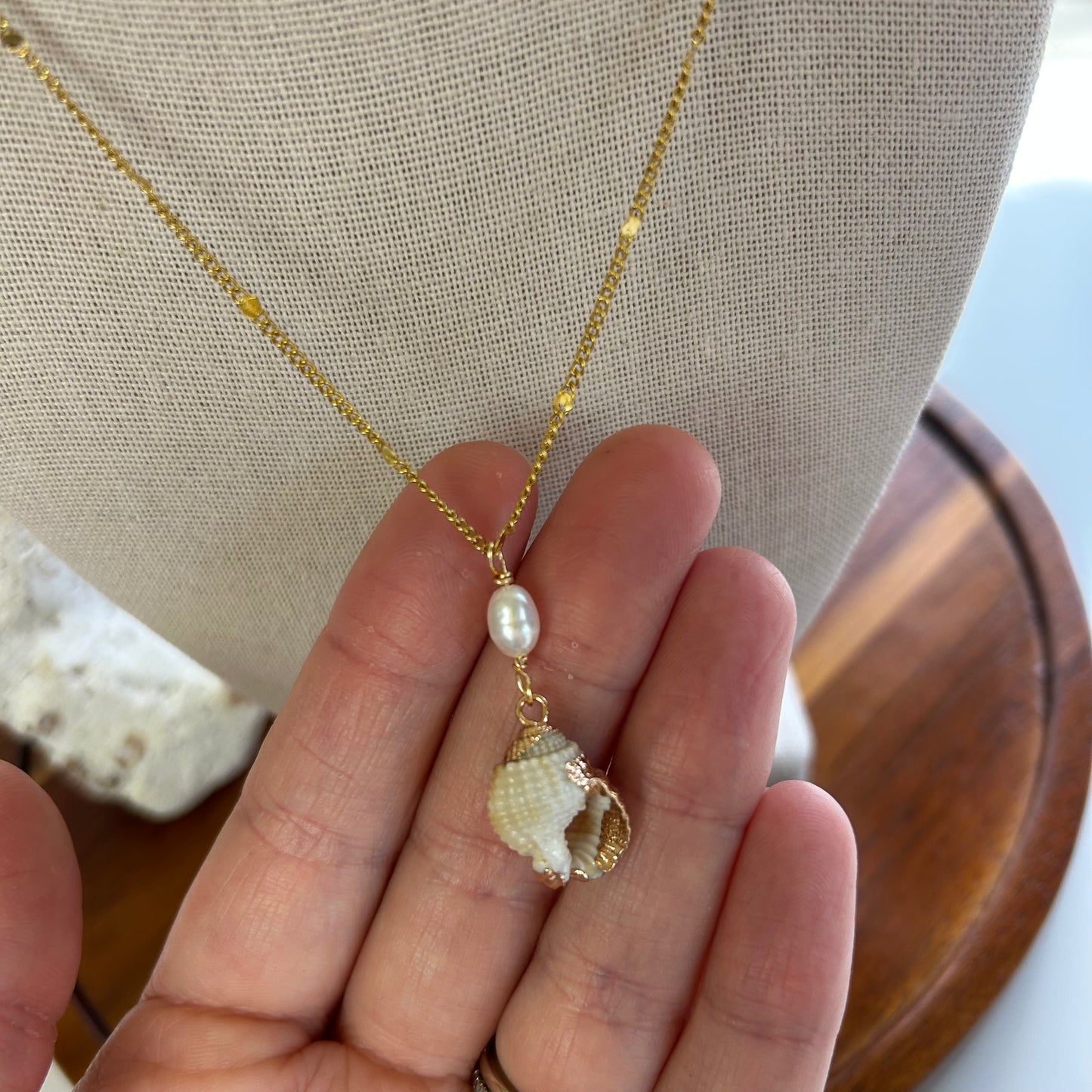 Dainty Neutral Shell & Pearl Drop Necklace