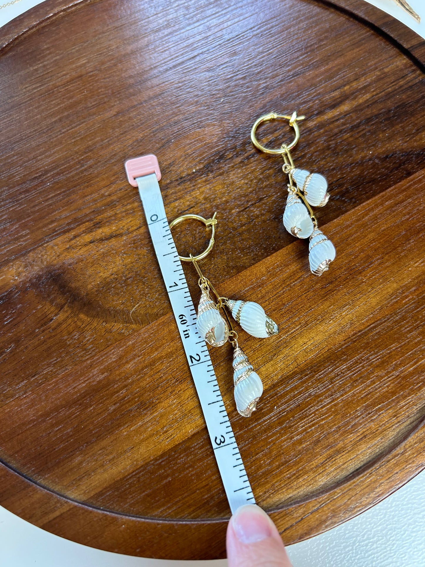 Dainty White & Gold Conch Shell Hoop Earrings