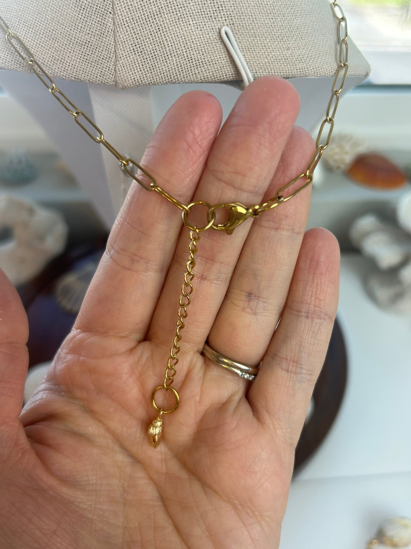 Mother of Pearl Gold Plated Paperclip Chain Necklace