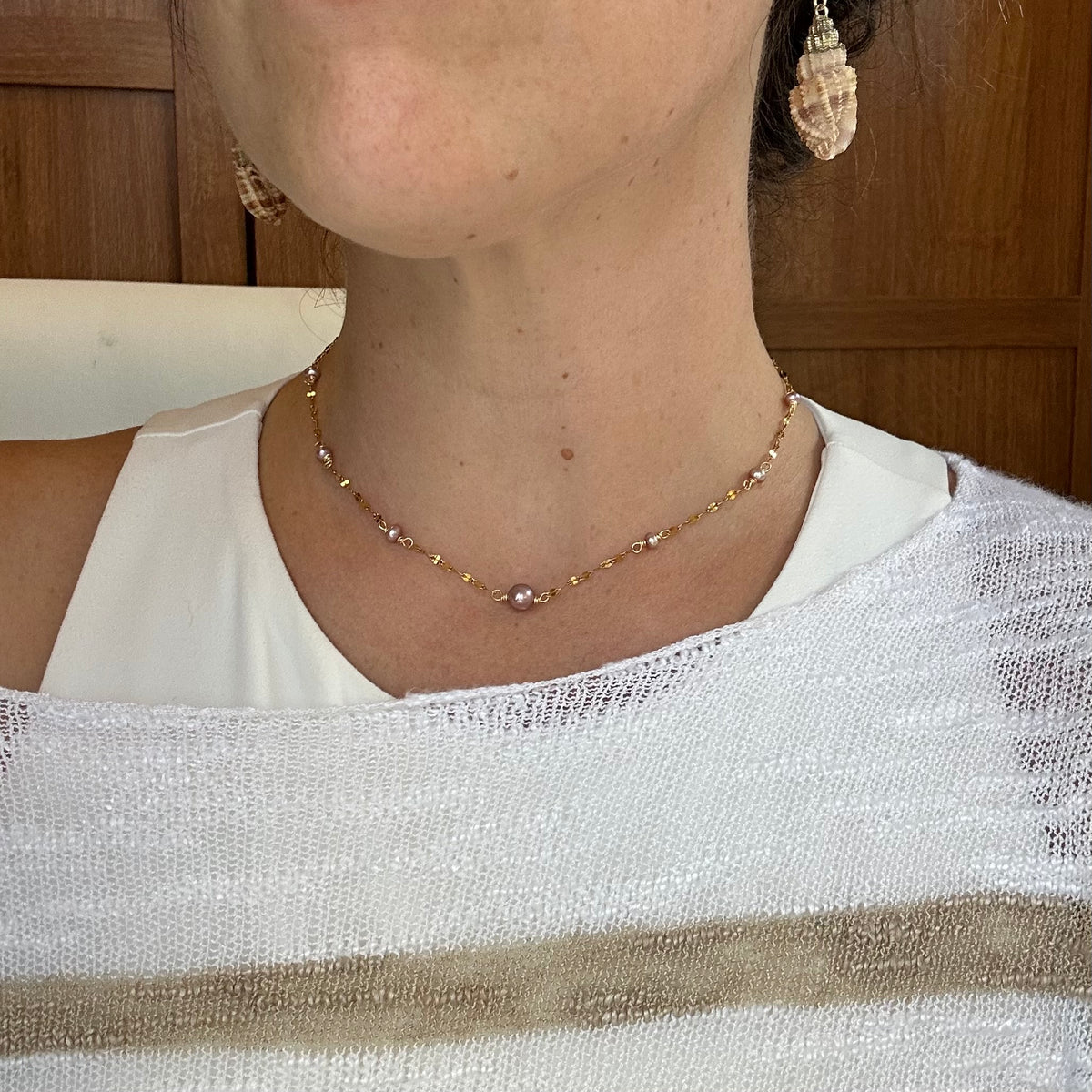 Lavender Pearl Beaded Collar Necklace
