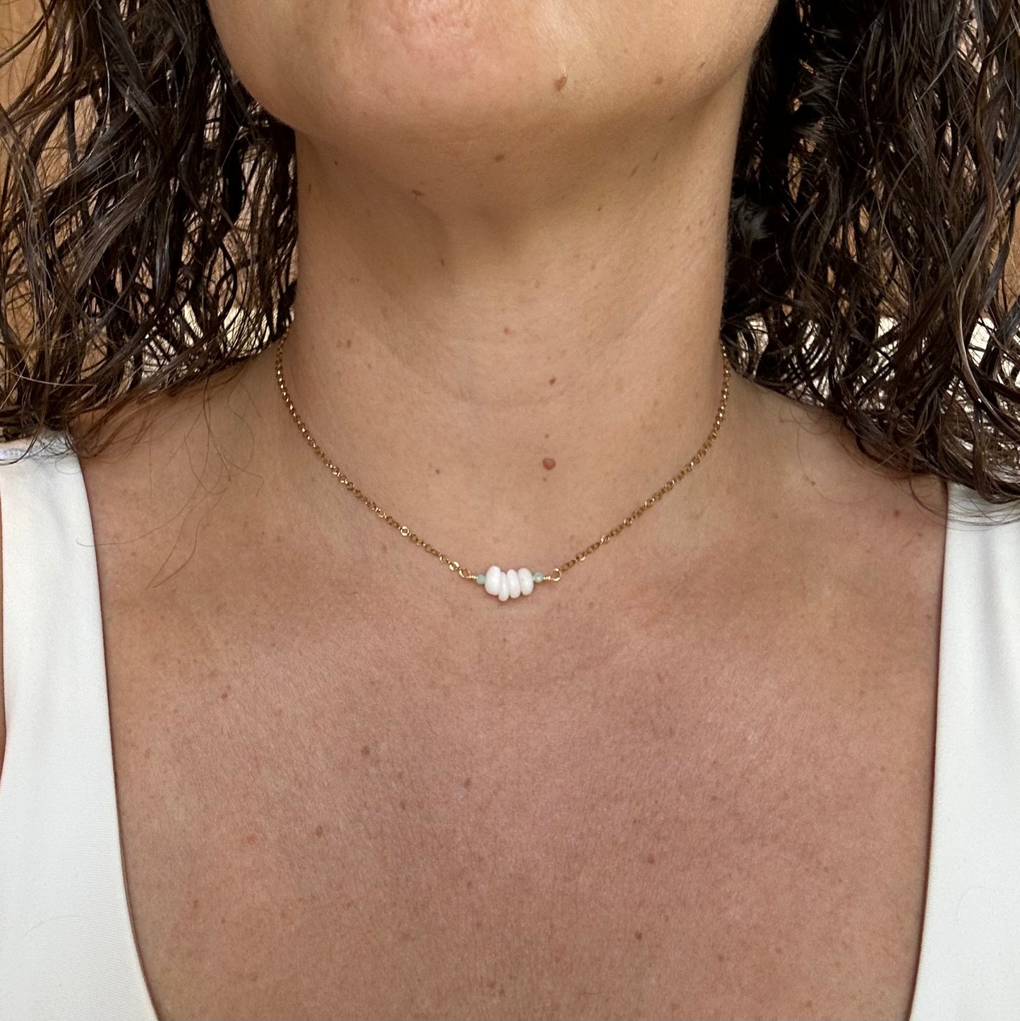 Puka Shells & Stone Dainty Choker Necklace