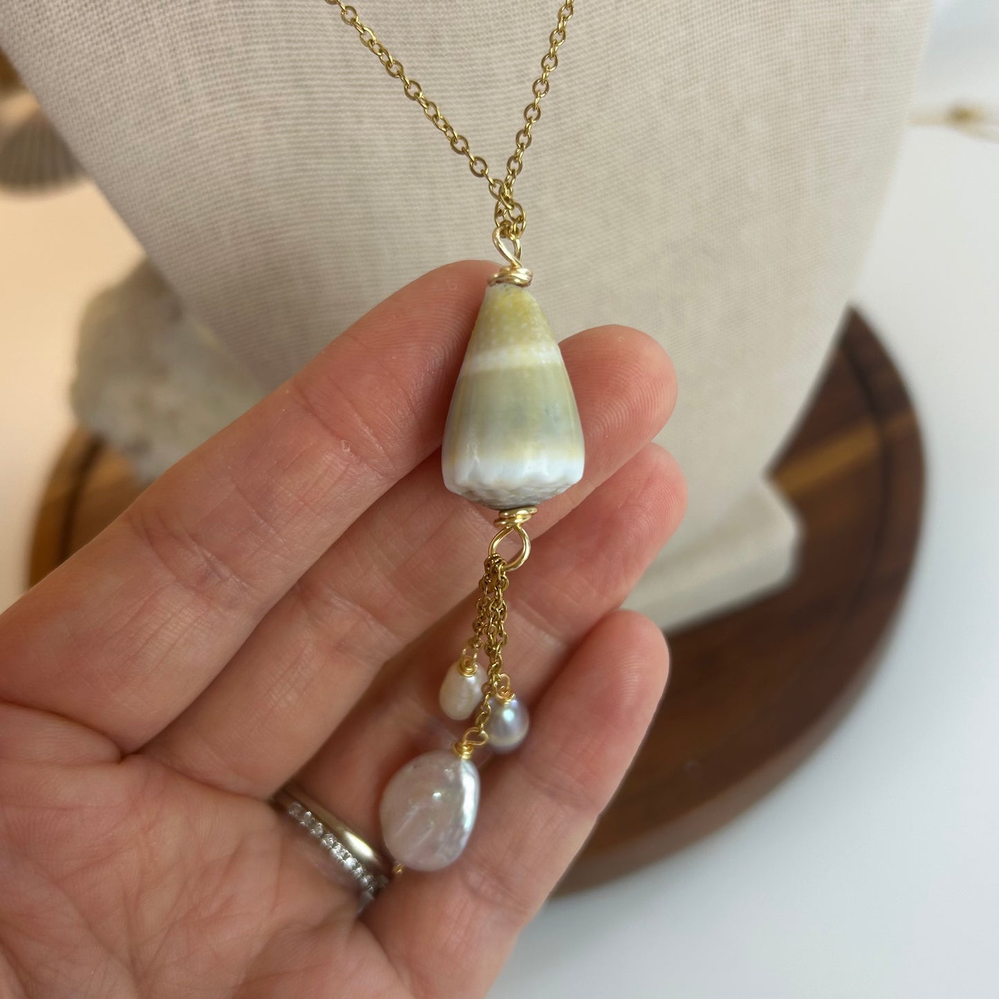 Cone Shell Pearl Tassel Necklace