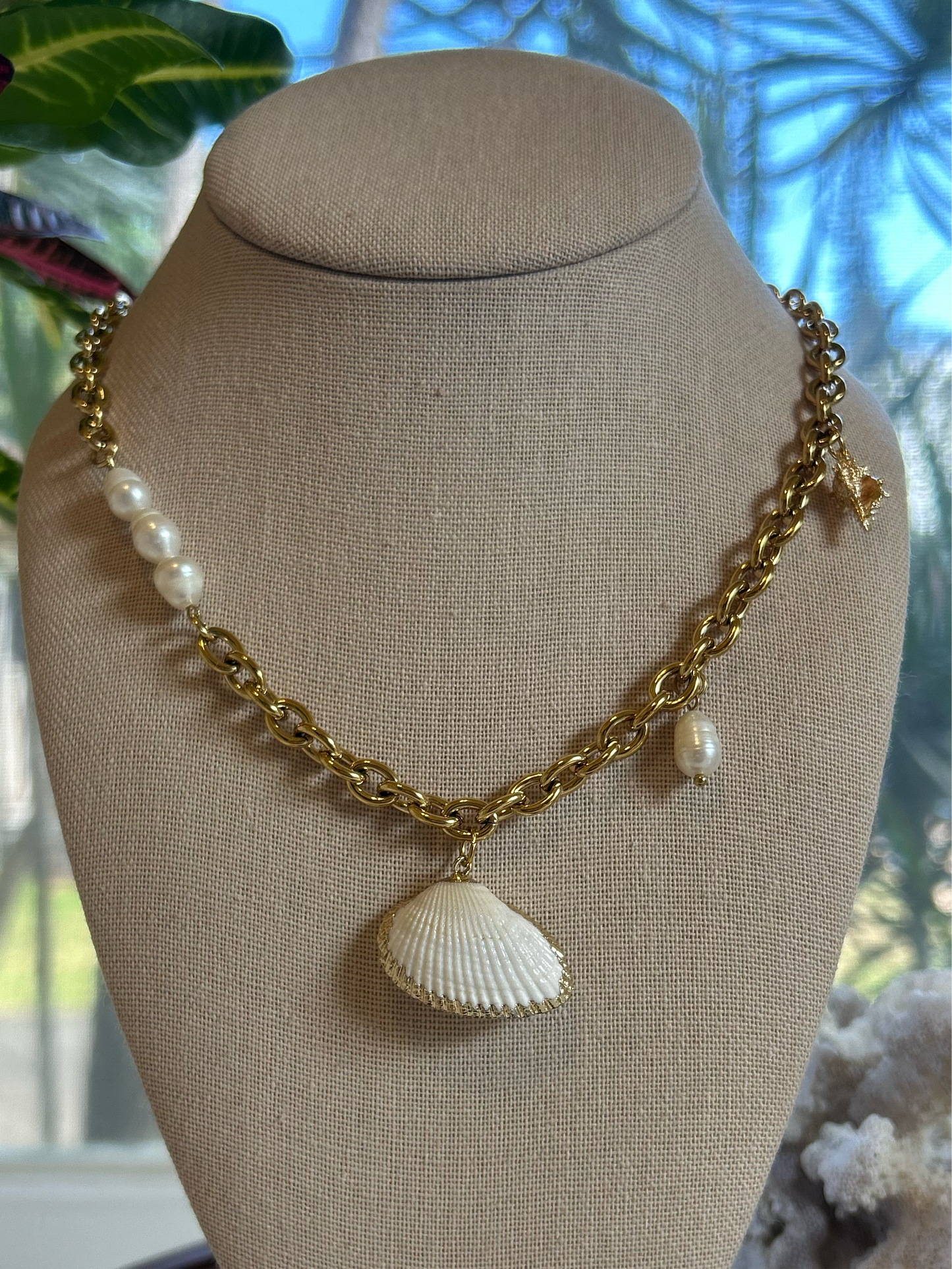 Pearl Accents Rolo Charm Necklace