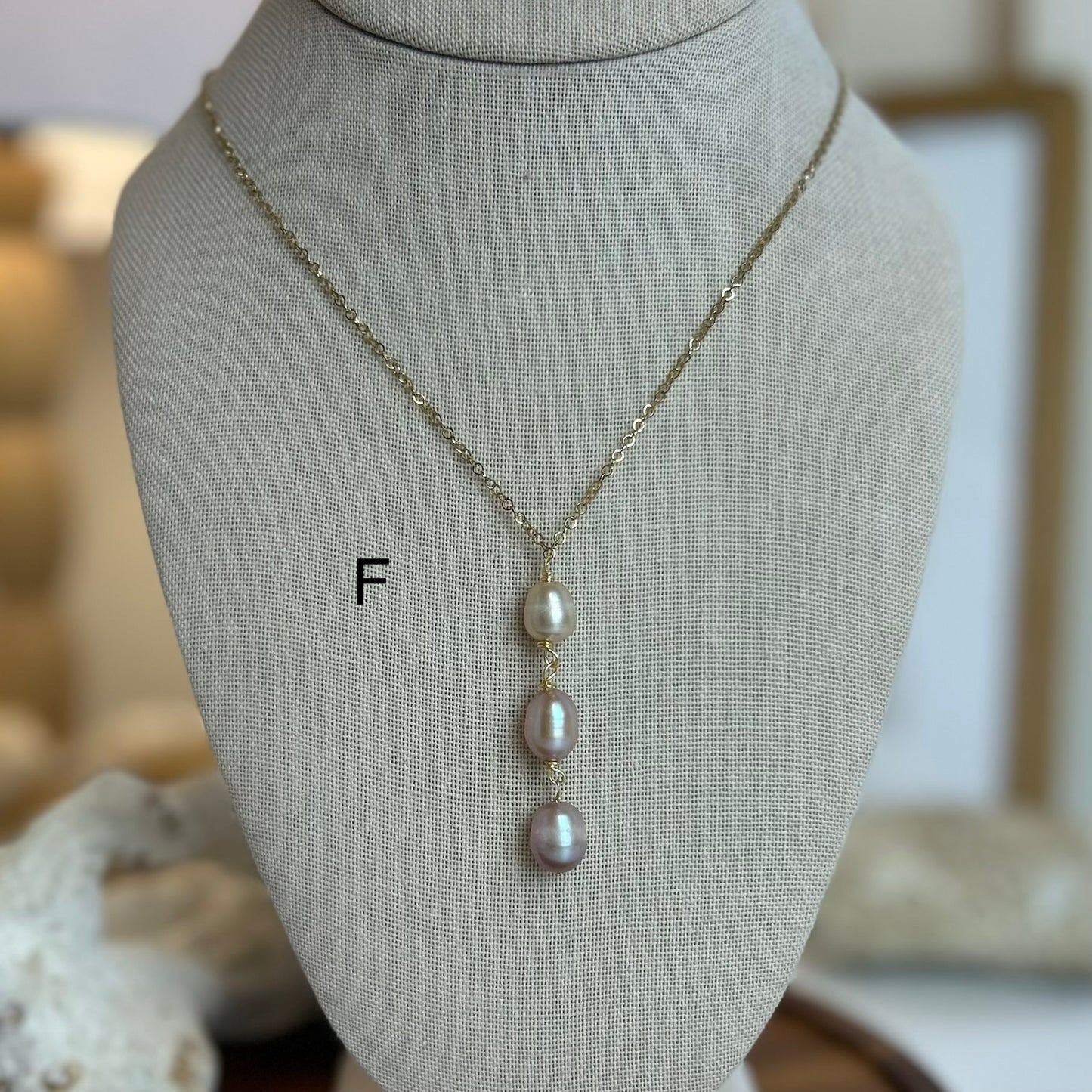 Lavender Pearl Triple Drop Necklace