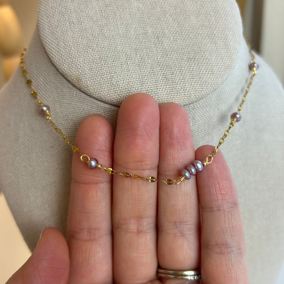 Mini Lavender Pearl Beaded Choker Necklace