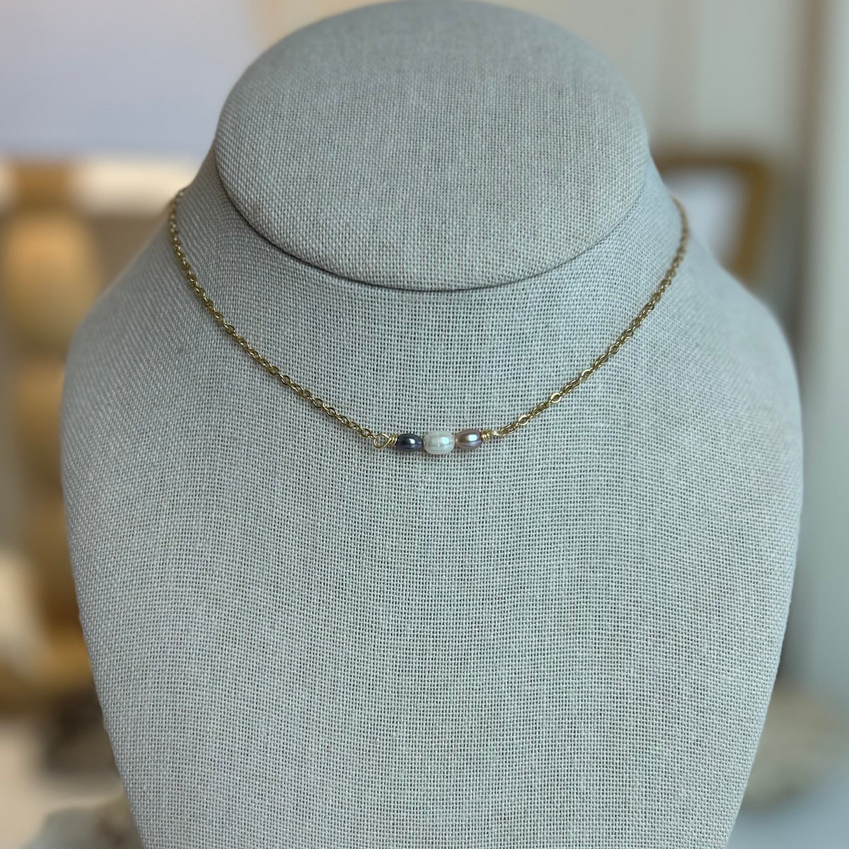 Dainty Pearl Trio Choker Necklace