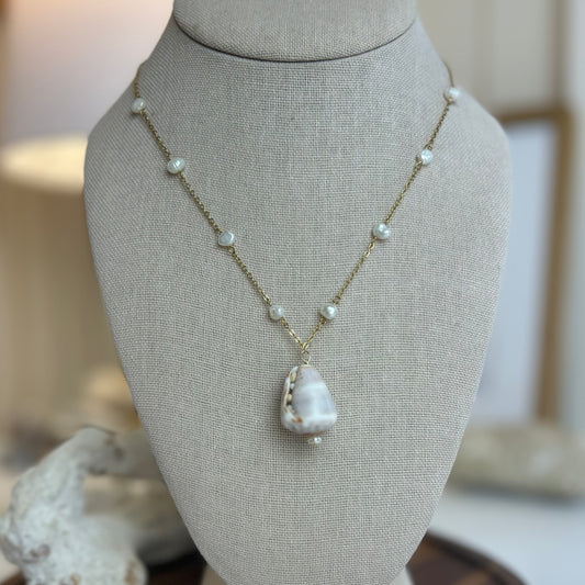 Pearl Beaded Cone Shell Necklace