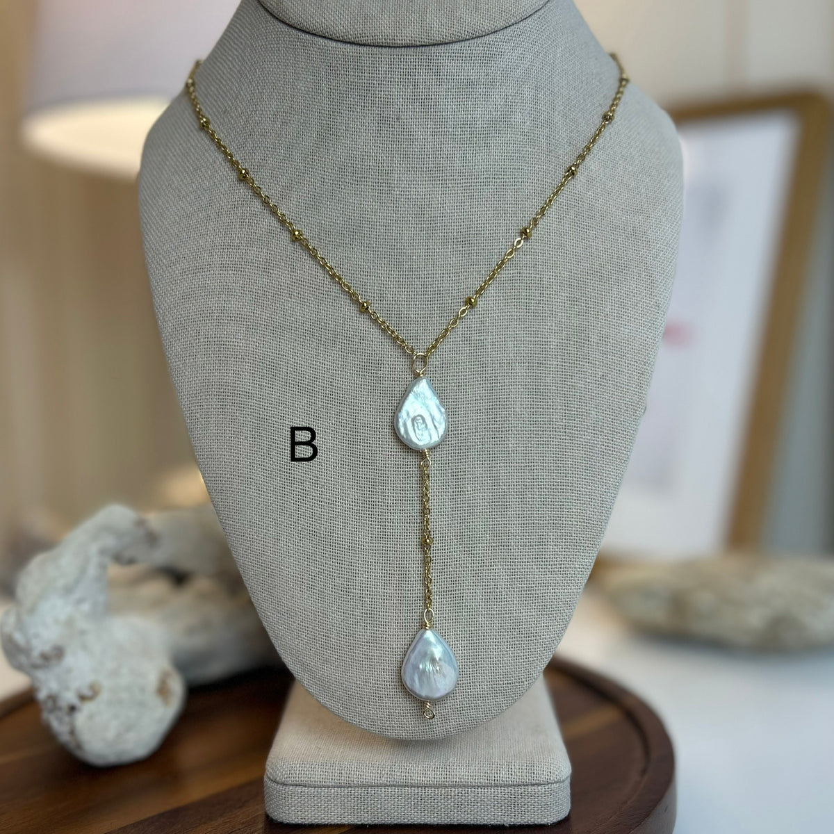 Teardrop Pearl Plunge Necklace