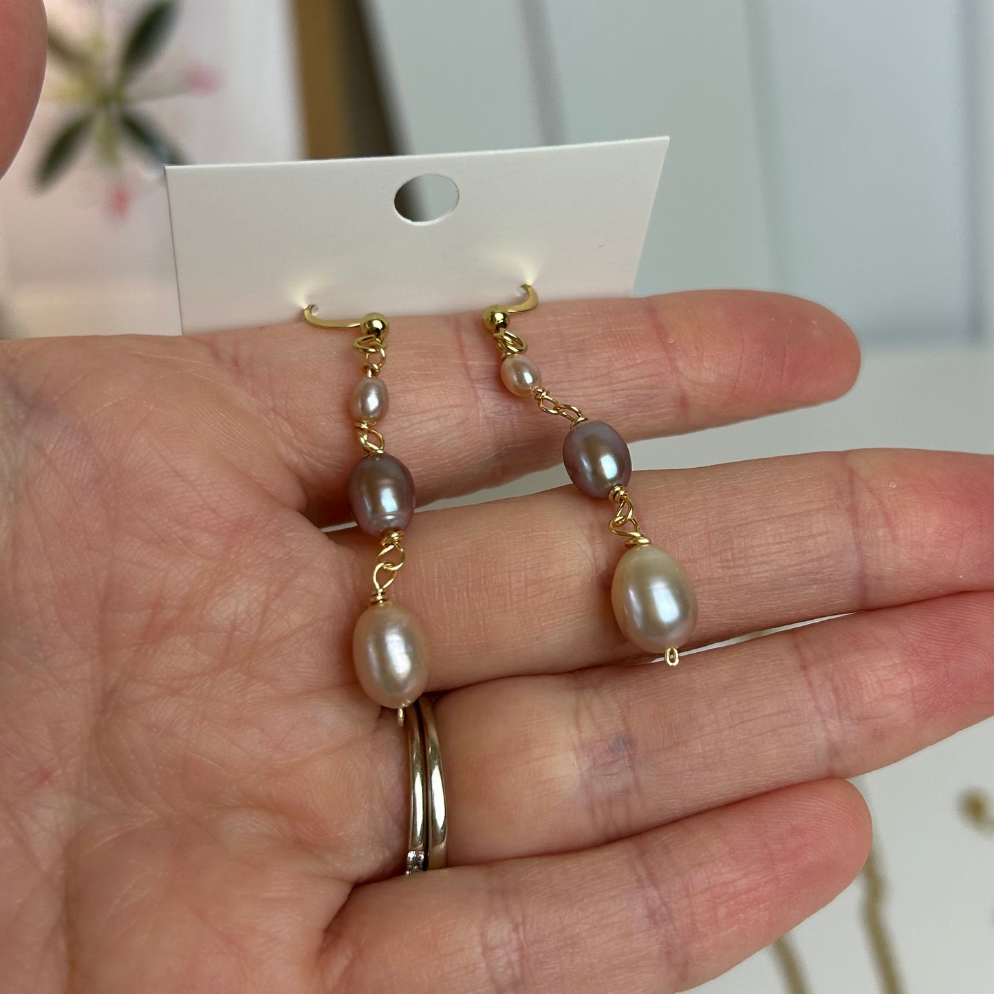 Lavender Pearl Triple Drop Earrings