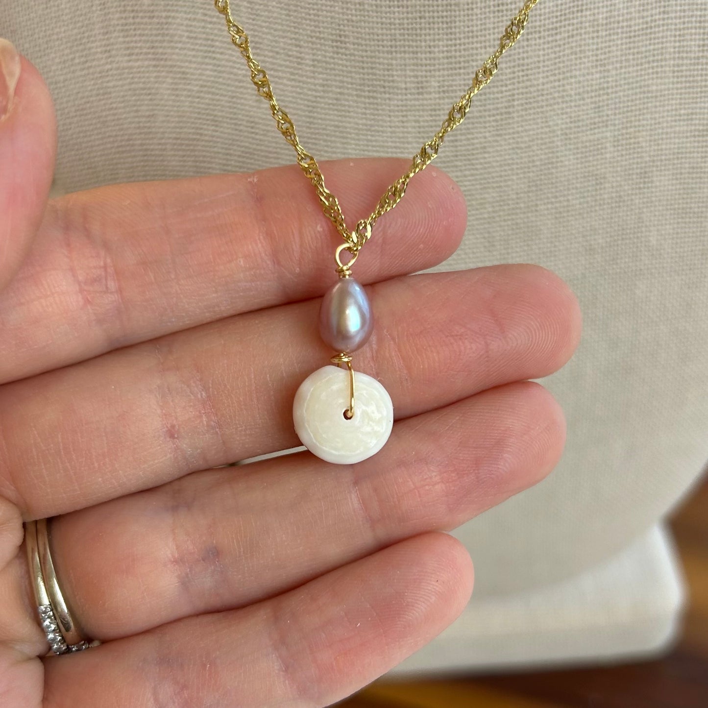 Puka & Pearl Pendant Necklace