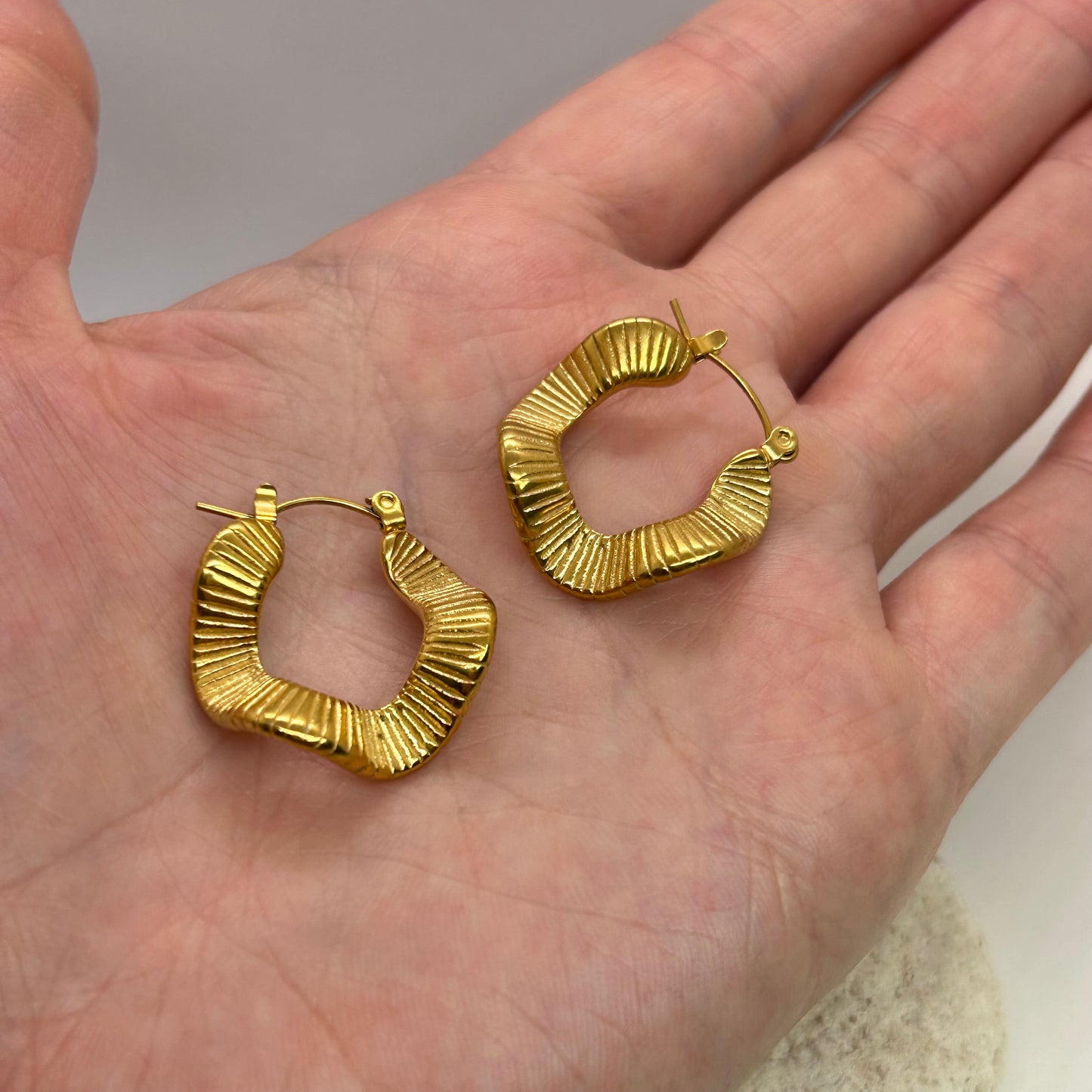 Ripple Effect Gold Plated Hoop Earrings