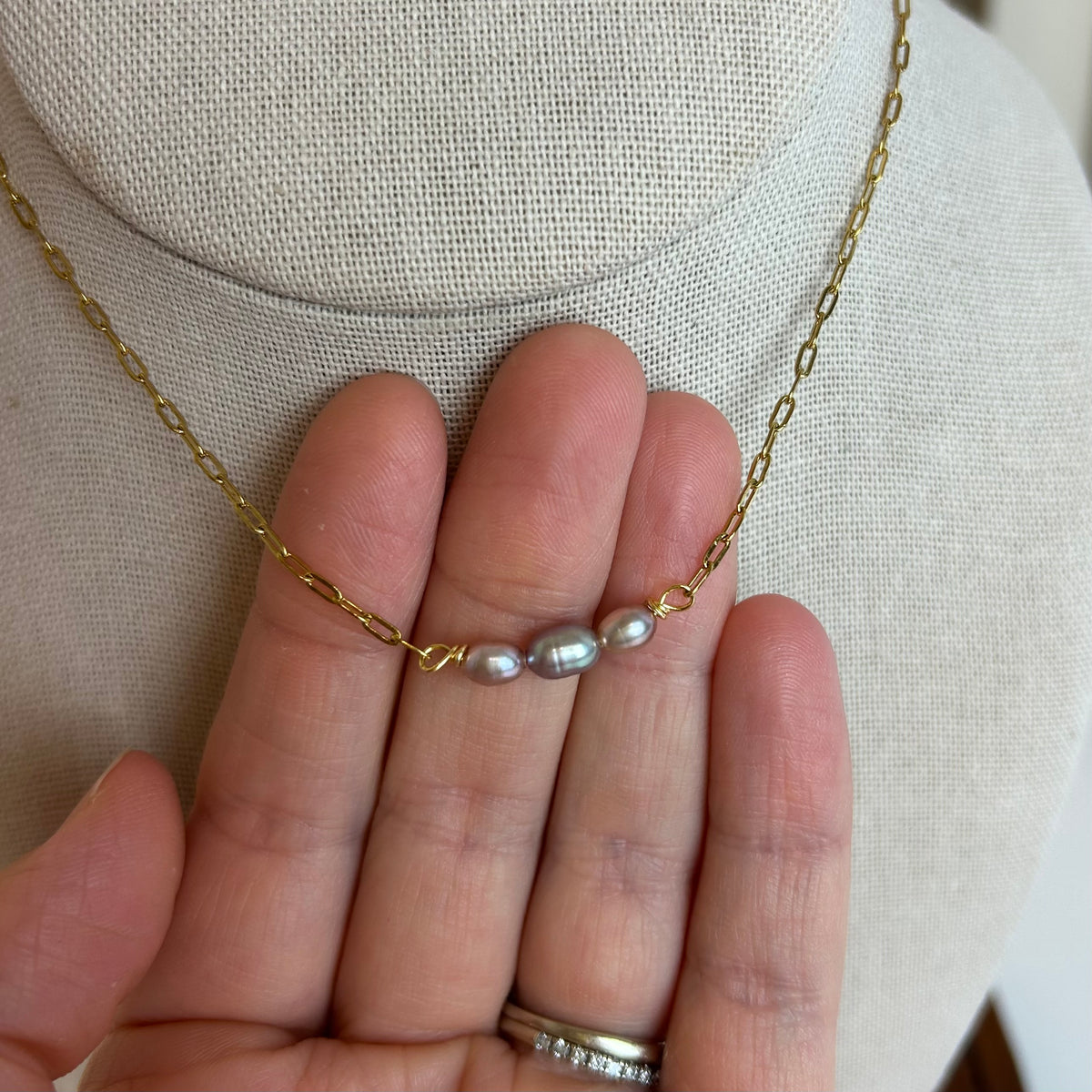 Dainty Pearl Trio Choker Necklace
