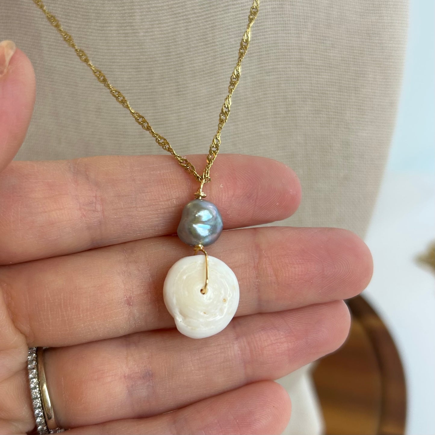 Puka & Pearl Pendant Necklace