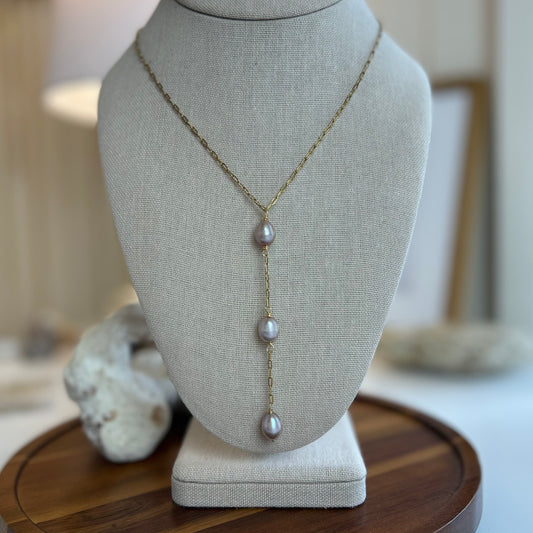 Lavender Pearl Plunge Drop Necklace