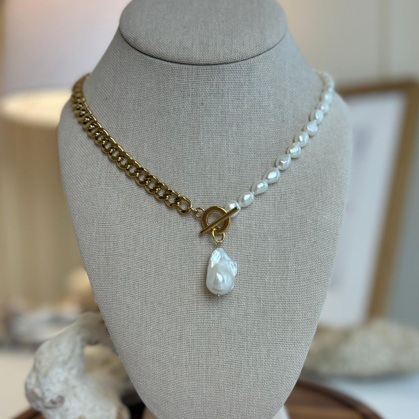 Bold Baroque Fishtail Pearl Chain Necklace