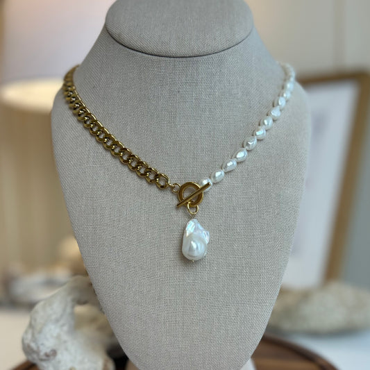 Bold Baroque Fishtail Pearl Chain Necklace
