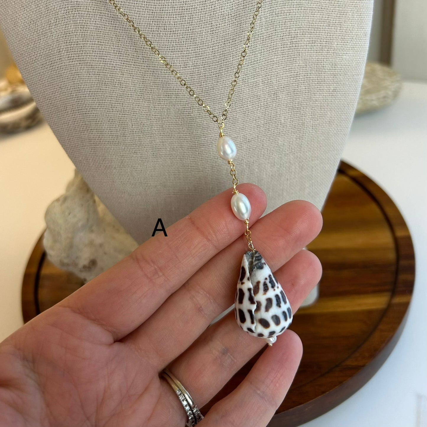 Hebrew Cone Shell & Pearls Necklace
