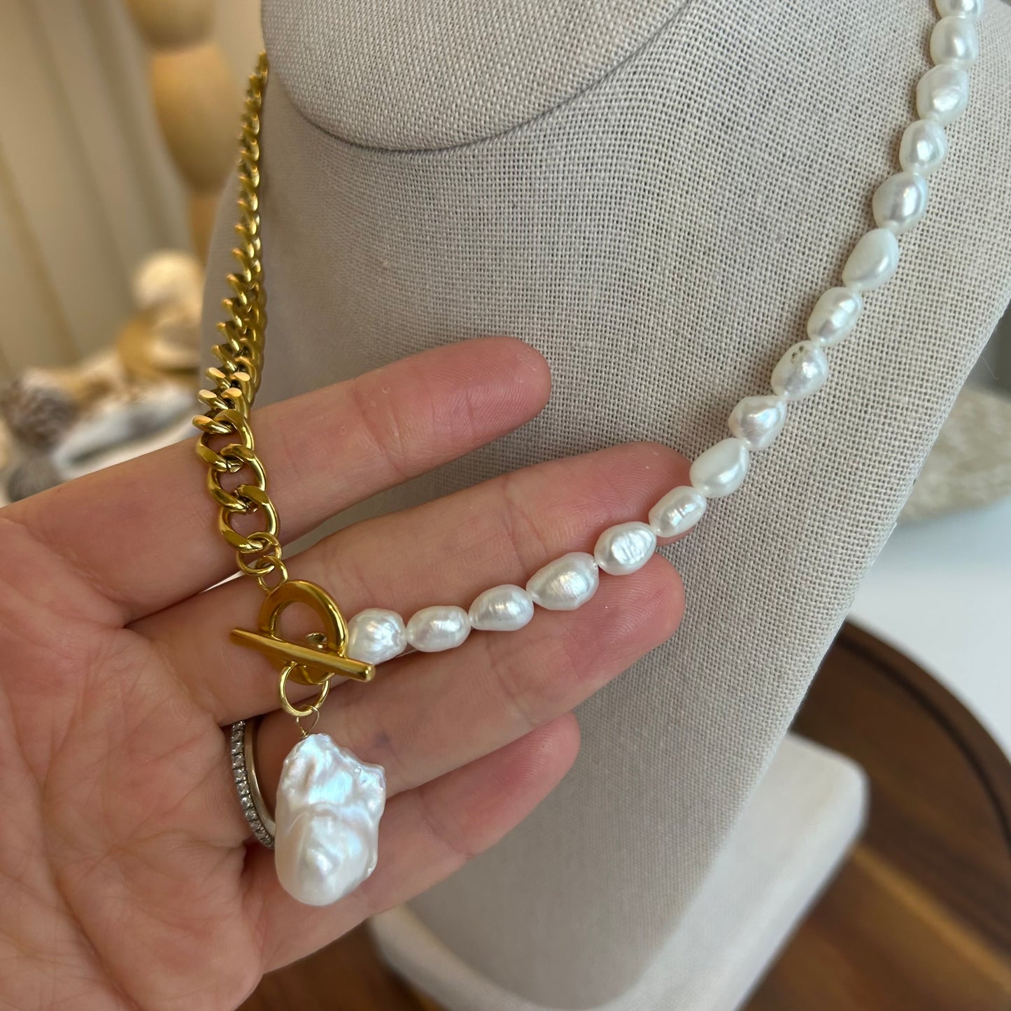Bold Baroque Fishtail Pearl Chain Necklace
