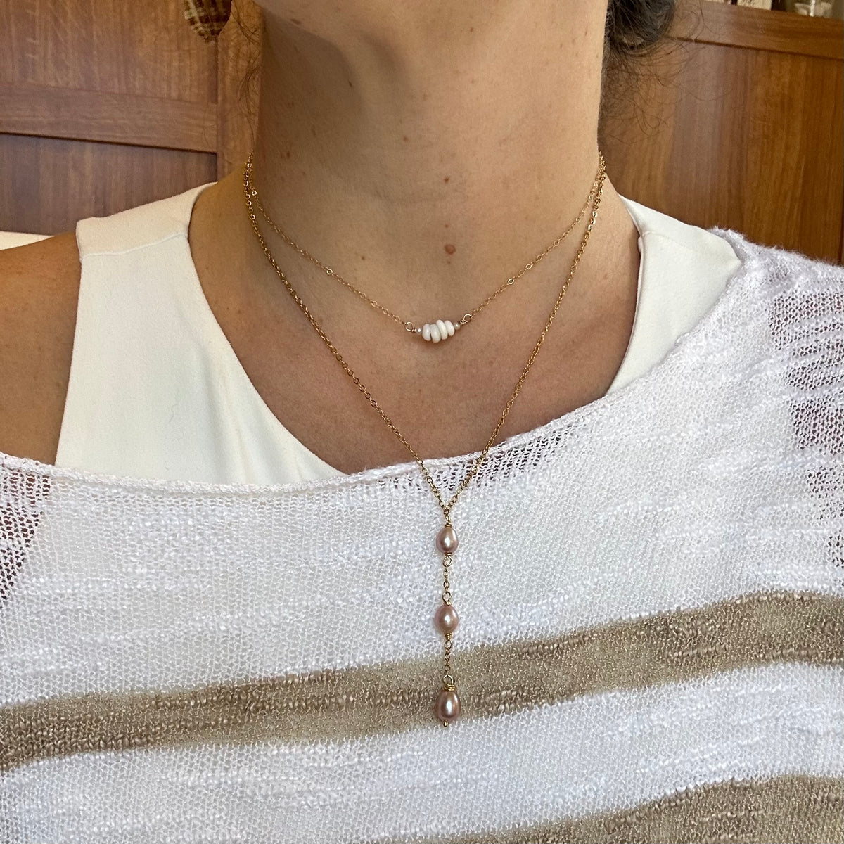 Dainty Pink Pearl Drop Necklace