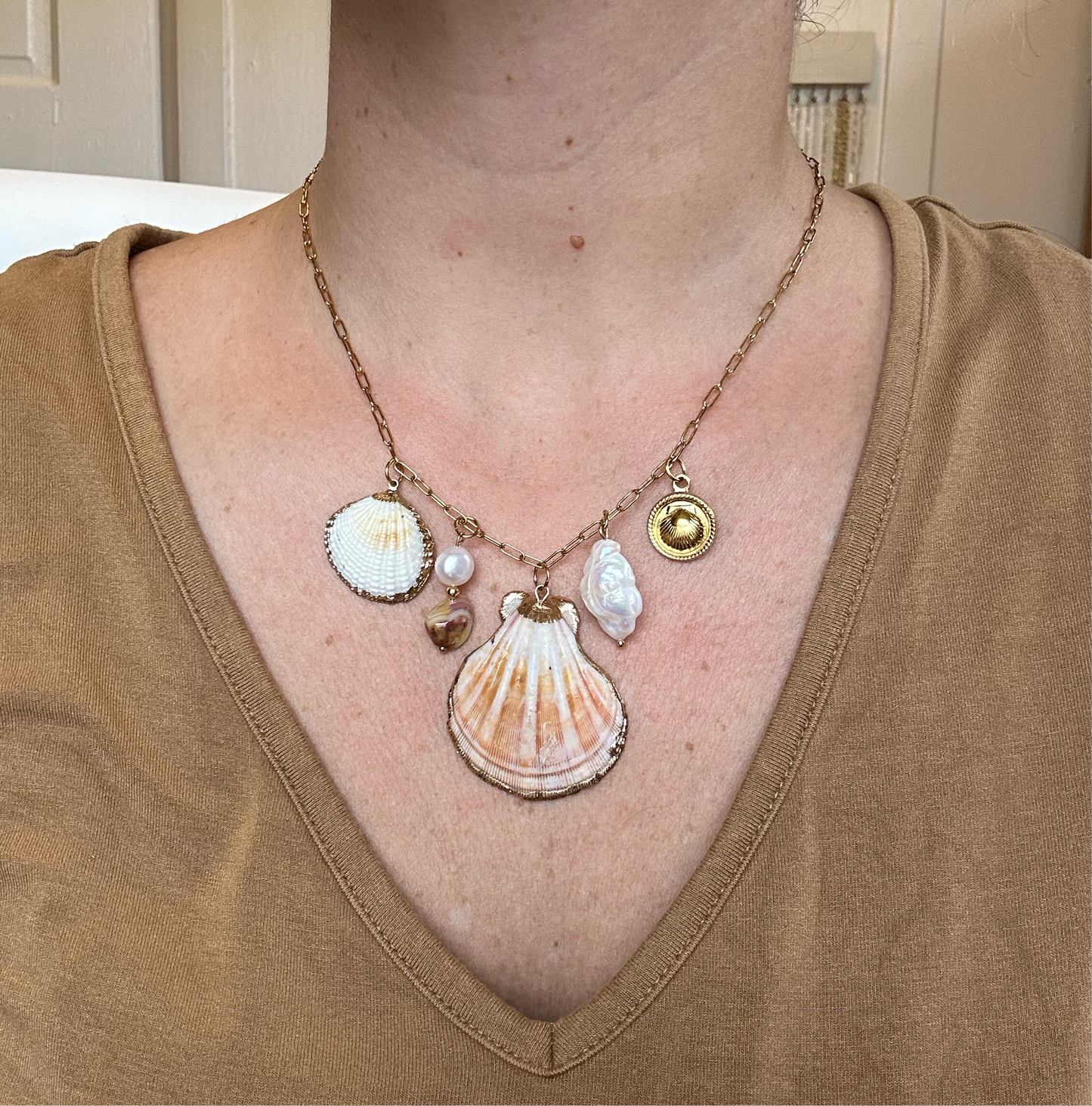 Pumpkin Sea Spice Seashell Charm Necklace