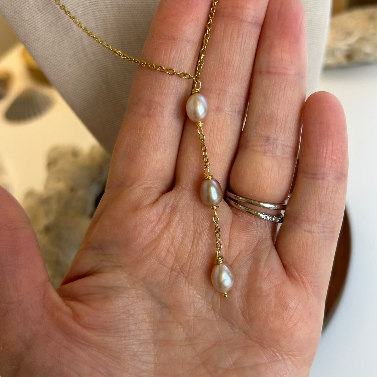 Dainty Pink Pearl Drop Necklace
