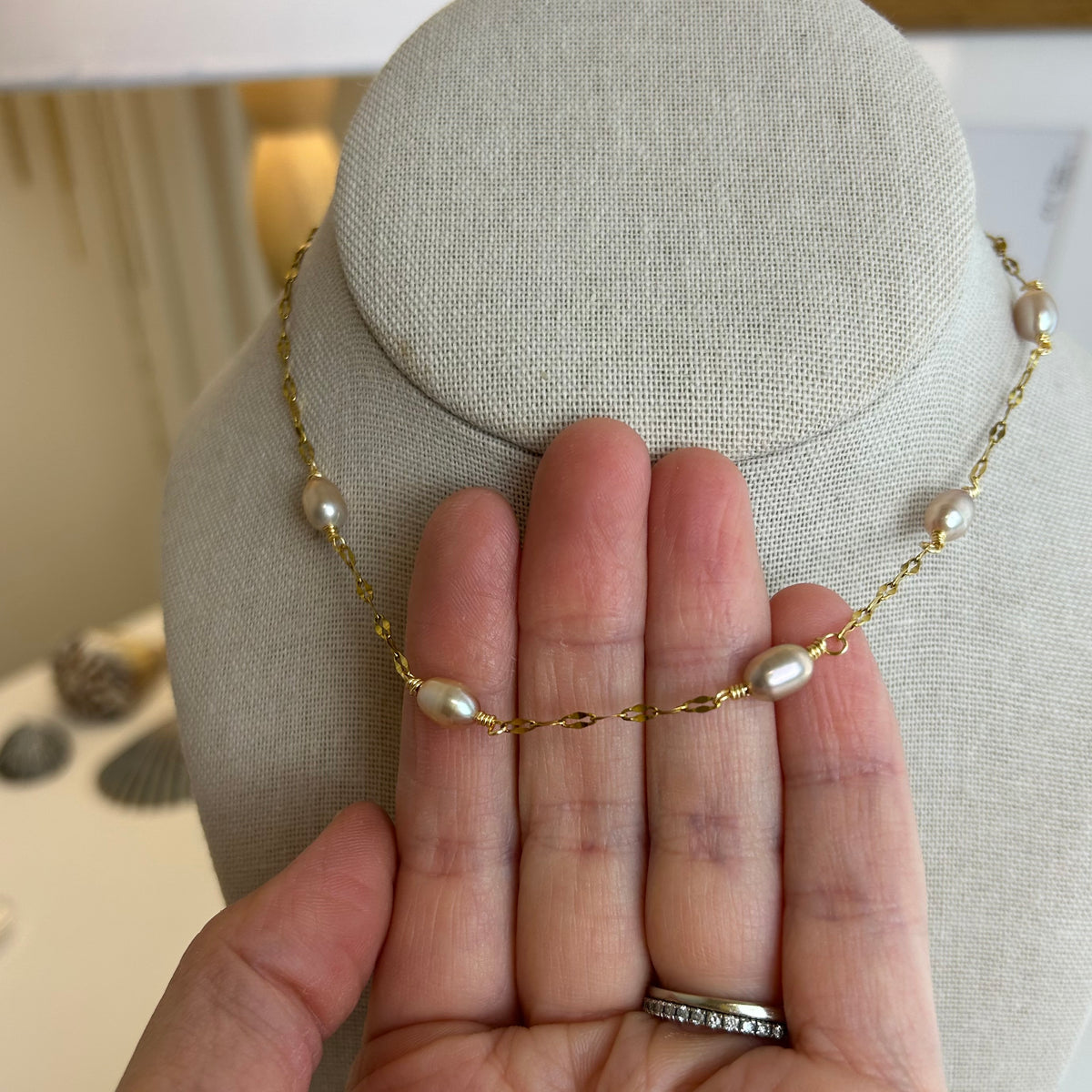 Pink Pearl Beaded Choker Necklace