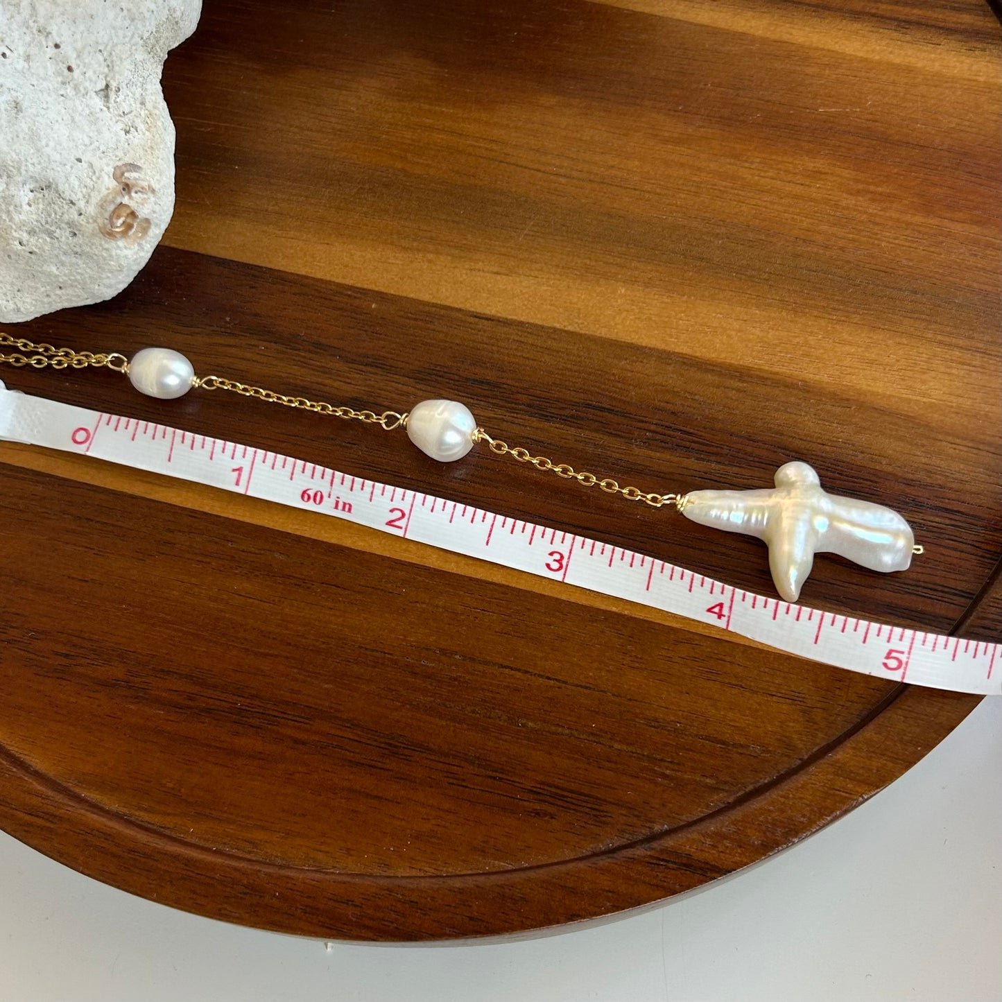 Pearl Cross Drop Necklace