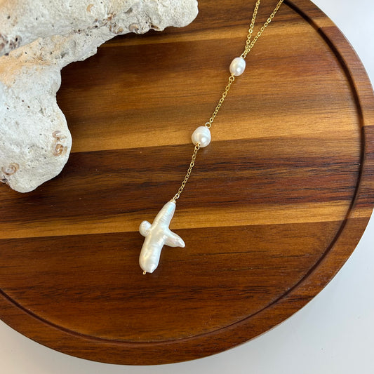 Pearl Cross Drop Necklace