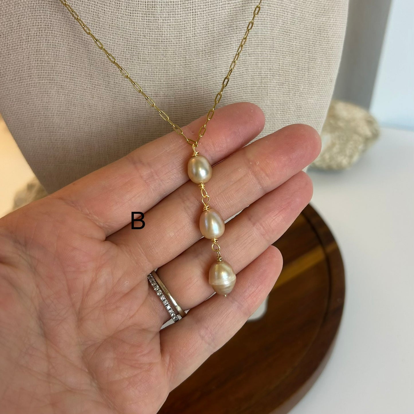 Lavender Pearl Triple Drop Necklace