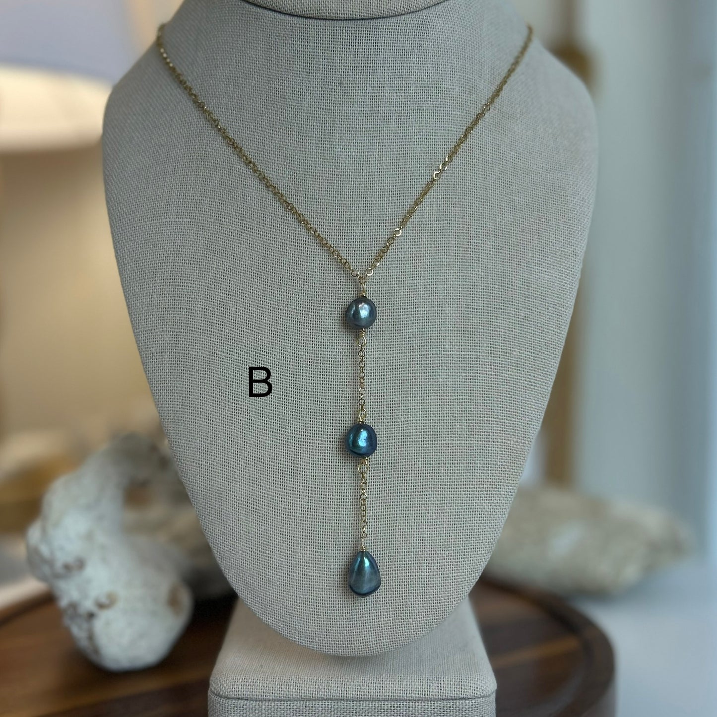 Triple Dark Pearl Long Drop Necklace