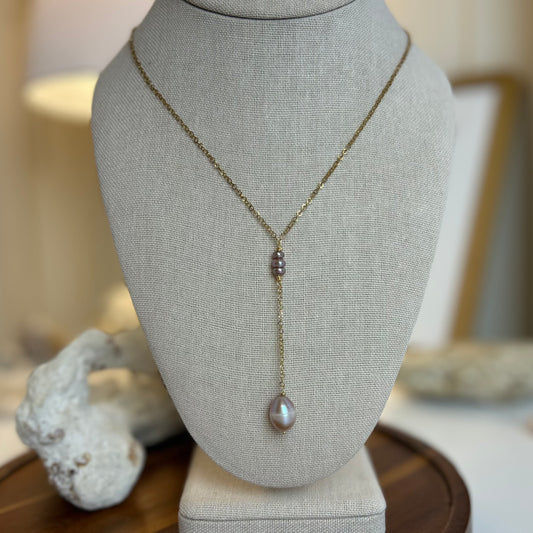 Lavender Pearl Dainty Cluster Drop Necklace
