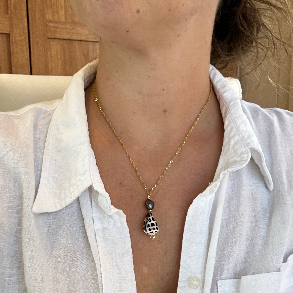 Hebrew Cone Shell Dark Pearl Pendant