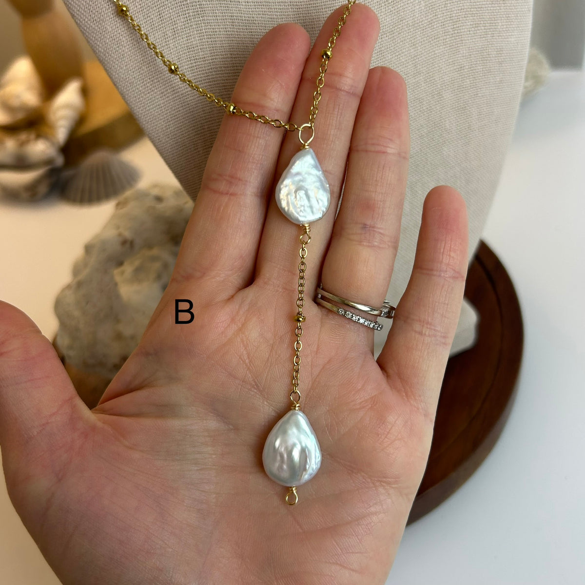 Teardrop Pearl Plunge Necklace