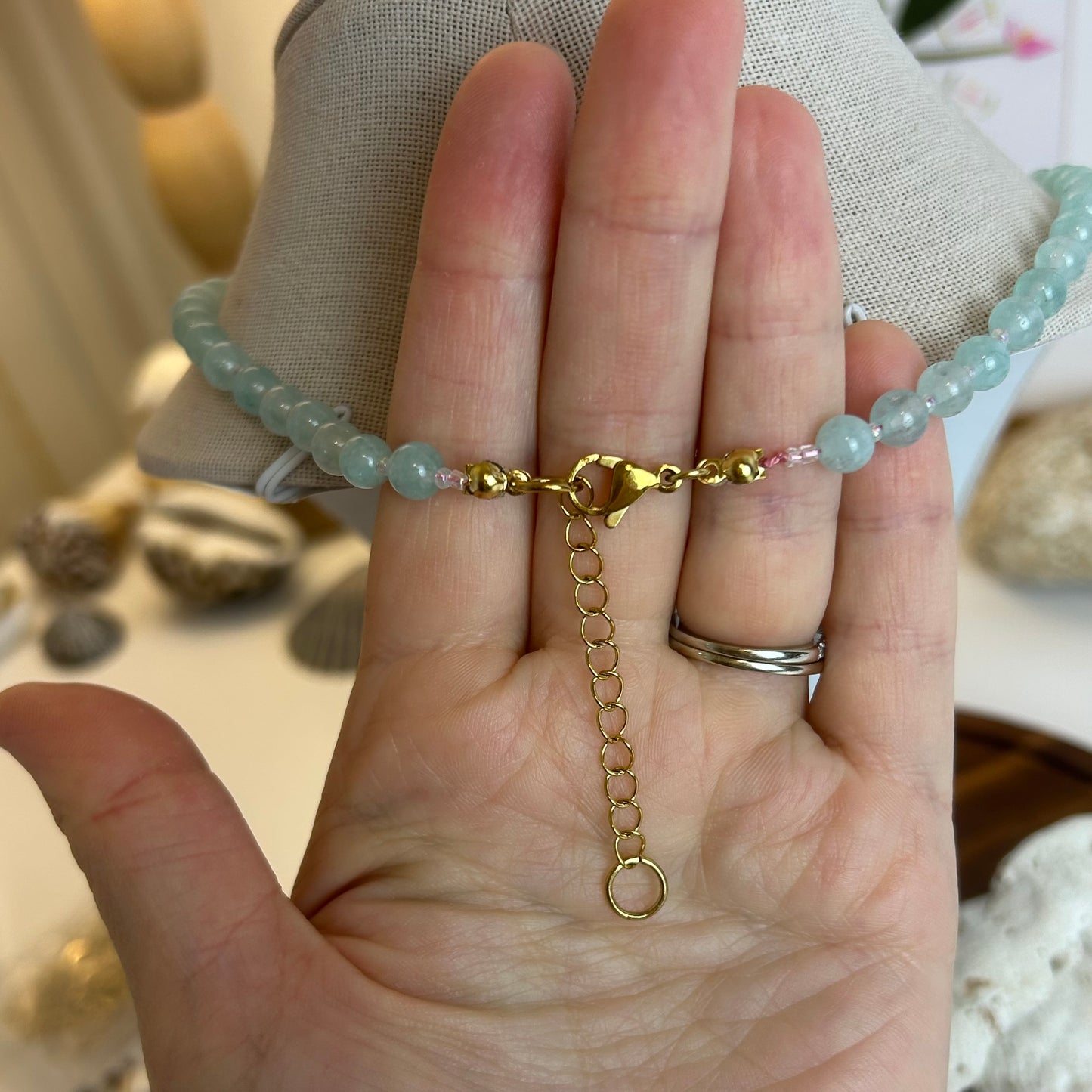 Aqua Stone Beaded Shell Necklace