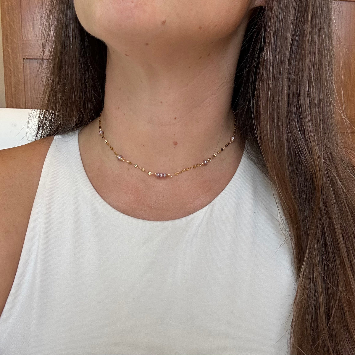 Mini Lavender Pearl Beaded Choker Necklace