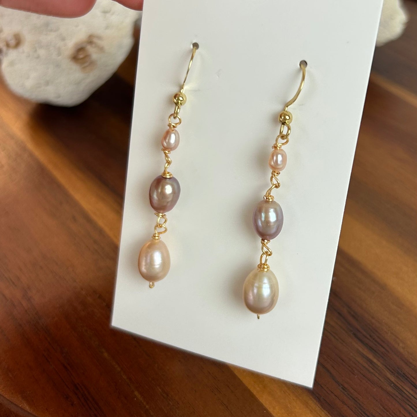 Lavender Pearl Triple Drop Earrings