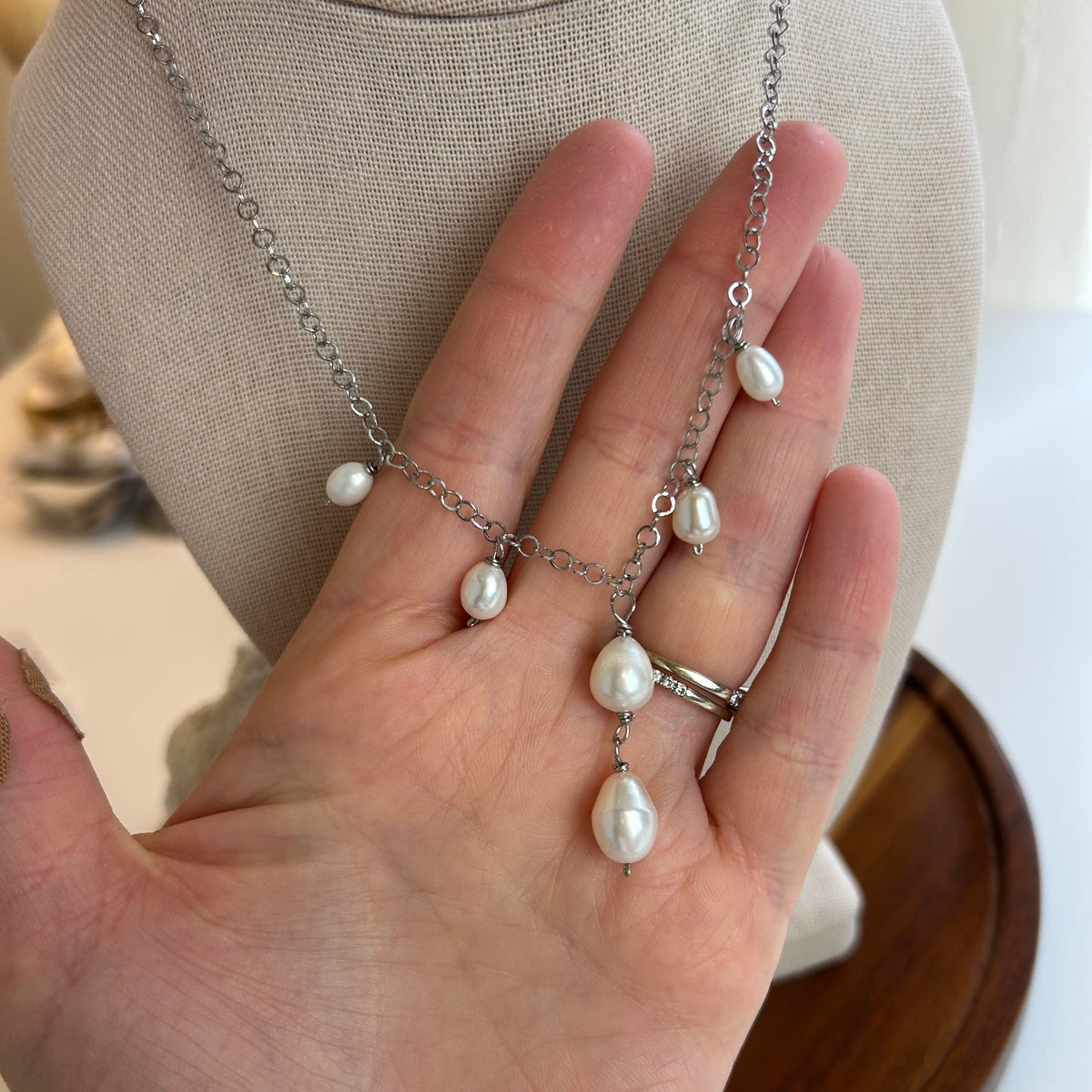 Pearl Tiered Silver Toned Necklace